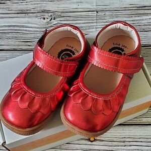 Livie and Luca Metallic Red Ruche Mary Jane Shoes New Without Box
